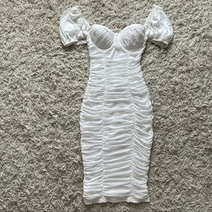 White Square Ruched Bodycon Midi Dress